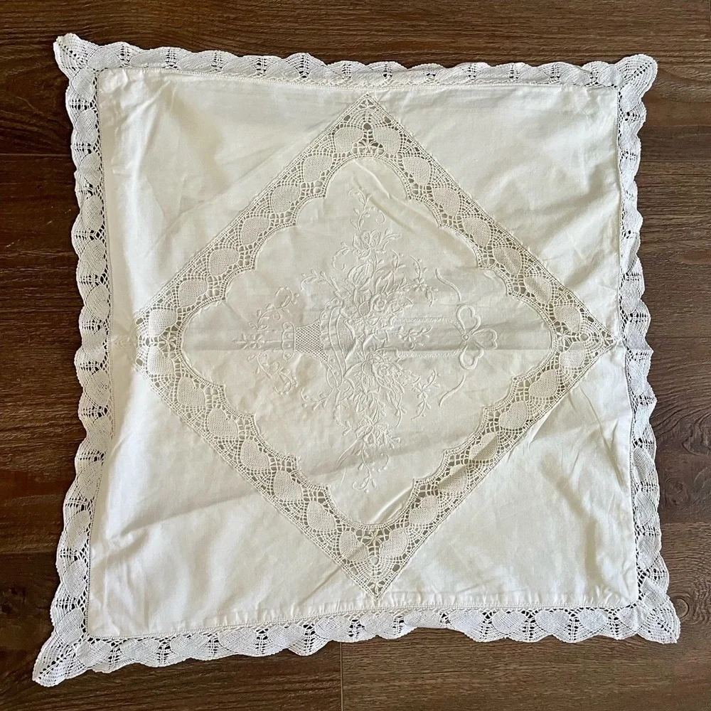 White Lace Trimmed Decorative Pillow Cover 24/25 Inches